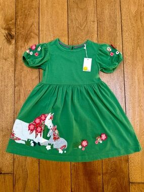 Mini Boden Green Floral Horse Appliqué Dress NWT Girls Size 5-6Y (116cm)